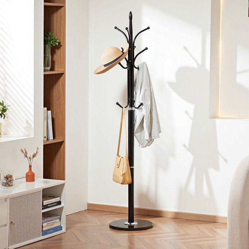 Freestanding Coat Rack Coats Tree Stand with Stable Base & 6 Hooks