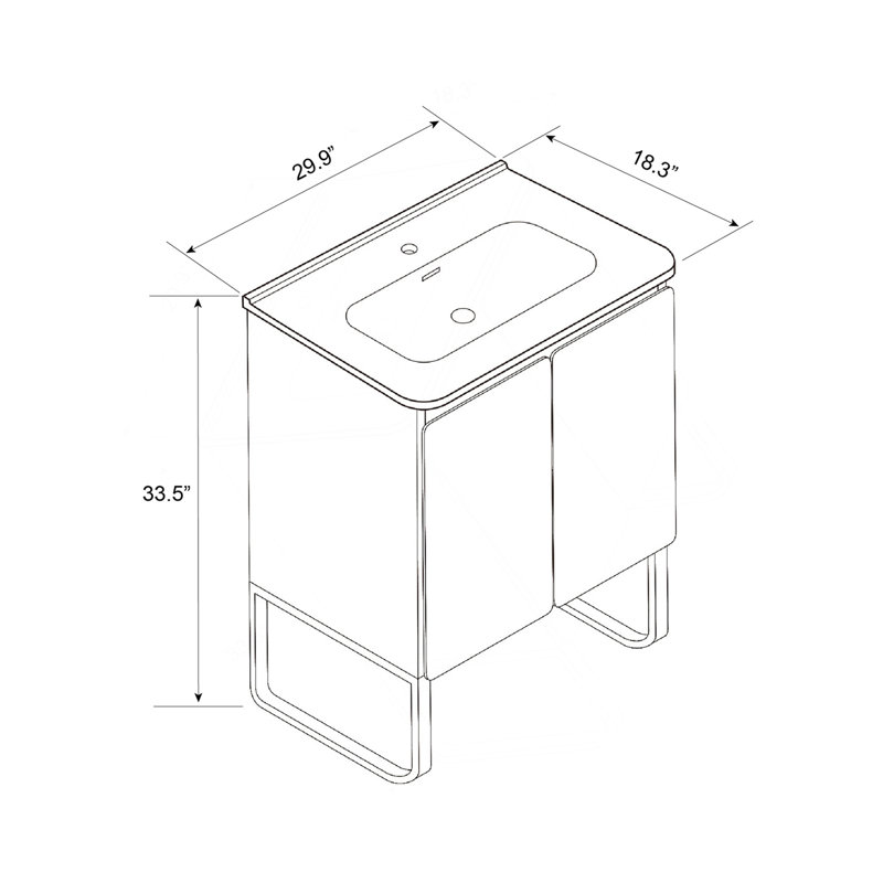 Meuble-lavabo mural autoportant de 30 po en bois clair avec lavabo en céramique, grand meuble de rangement 2 portes et support en métal pour salle de bain moderne