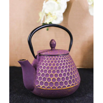 Traditional Oriental Tetsubin Purple Honeycomb Design Cast Iron Teapot 32Oz
