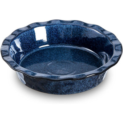 9 Inch Ceramic Deep Pie Pan, Reactive Glaze Fluted Edge Baking Dish, Oven Microwave Dishwasher Freezer Safe