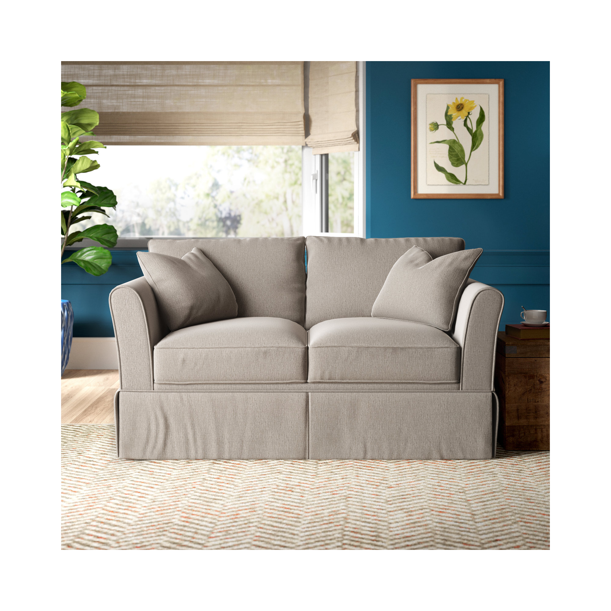 Shelby 60'' Upholstered Loveseat, Drusky Linen Sustain® Basketweave