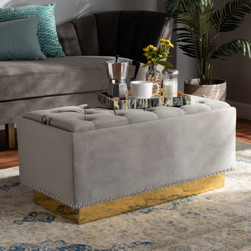 Eldora Velvet Ottoman, Gray Velvet