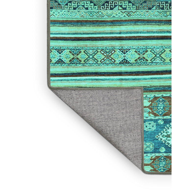 Tapis turquoise lavable à la machine Abstract 2617, Rectangle 3 pi x 5 pi