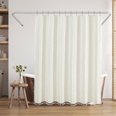71X71 Woven Linen Shower Curtain With Tassel Accents - Includes 12 Grommets And Hooks - 100% Polyester