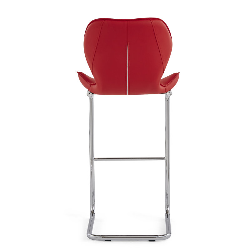 4pc Red Dining Bar Stools - Low Back, Upholstery, Metal Footrest Stool Rectangular, With