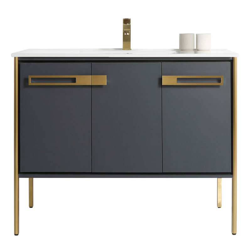 Meuble-lavabo simple 42 po, Laiton satiné, Gris Onix