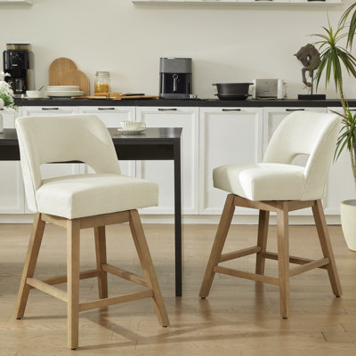 360° Swivel Bar Stools with Solid Wood Frame (Set of 2) 