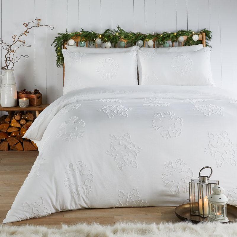 Snow Crystal Polyester No Pattern Duvet Cover Set with Pillowcases, Kingsize Duvet Cover Set + 2 King Pillowcases