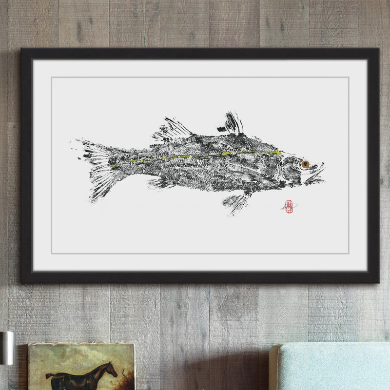 Gyotaku Japanese Fish Art Framed Canvas Print, 30" x 45"