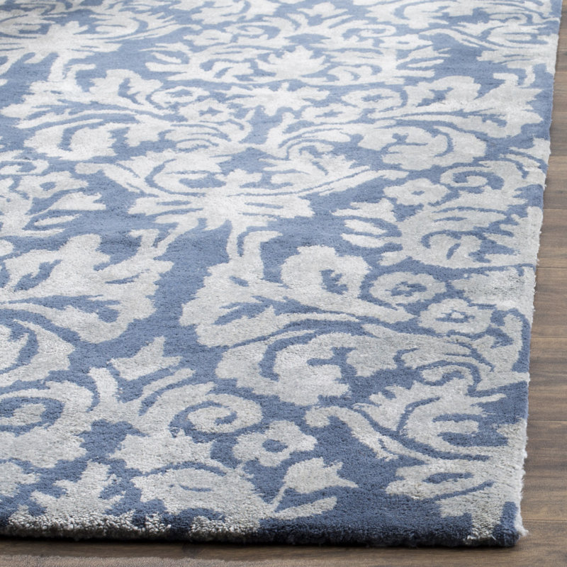 Tapis bleu marine / gris en laine / viscose / coton touffeté à la main Domingues, Carré 5 pi