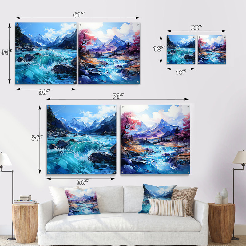 Glacier Charm In Alaska - ensemble de 2 verres muraux en acrylique Glacier, H 16 po x l 33 po