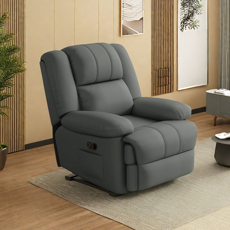 Minisha Faux Leather Swivel Recliner, Dark Gray Faux Leather