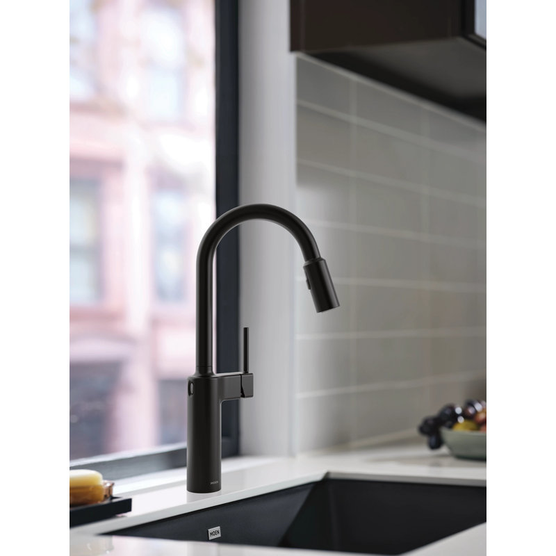 Robinet de cuisine à poignée simple Moen Inara Motionsense Wave, Noir mat