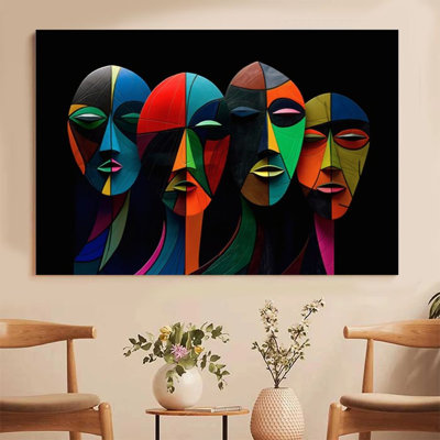 1Pc Framed Canvas Poster Print Abstract Face, Geometric Patchwork Colors, Cubist Art Style Wall Art Wall Pediments, Wall Decor, Perfect for Room Decor