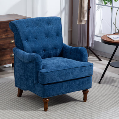 Fauteuil d'appoint moderne bleu, en mousse, s'adapte à la chaise de décoration avec revêtement, rembourrage à ressorts, pieds en bois pour plus de stabilité