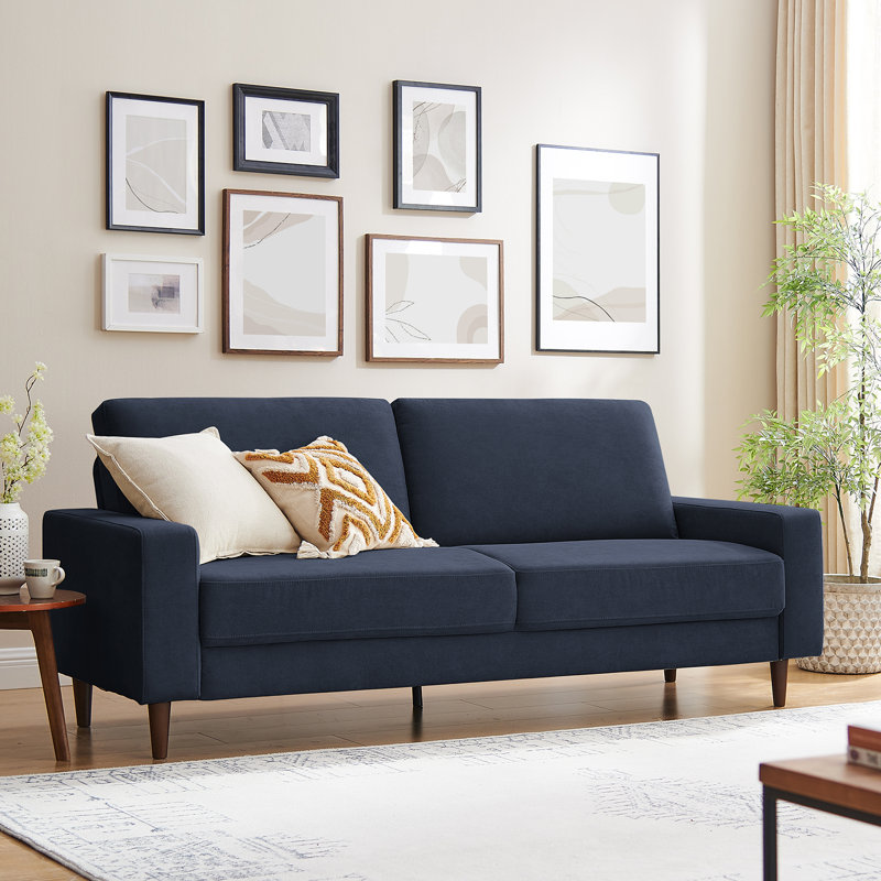 Elegido 213.1Cm Square Arms Sofa, Dark Blue Polyester Blend