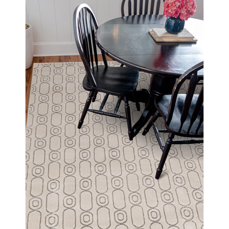 Tapis contemporain blanc et argenté Vincente, Carré 7 pi 10 po