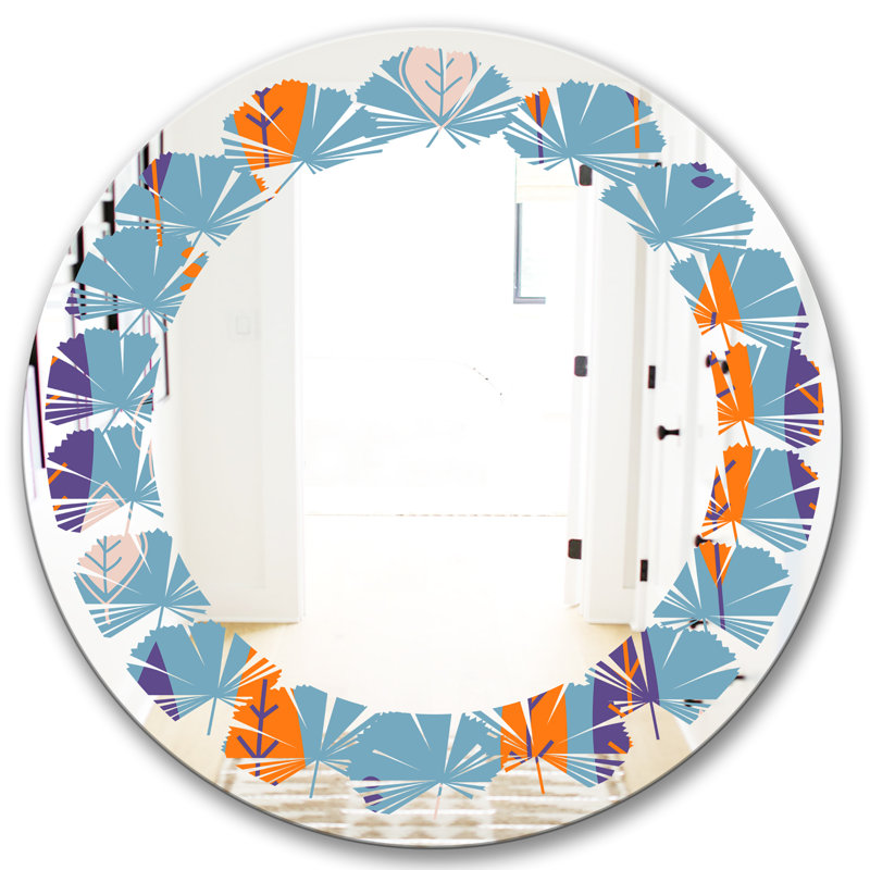 Miroir d'appoint mural Leaves Coastal, 23,6 po x 23,6 po, Feuilles à motif floral rétro II