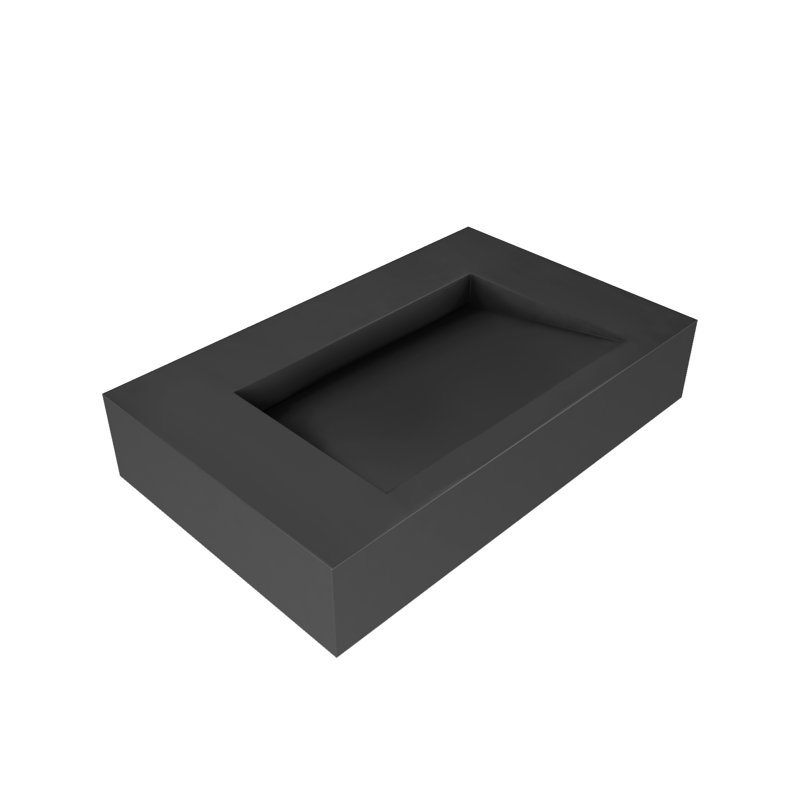 Pyramid 36" Wall Mounted Rectangular Solid Surface Bathroom Sink in Matte Finish - Black, No Faucet Hole, Black, No Hole