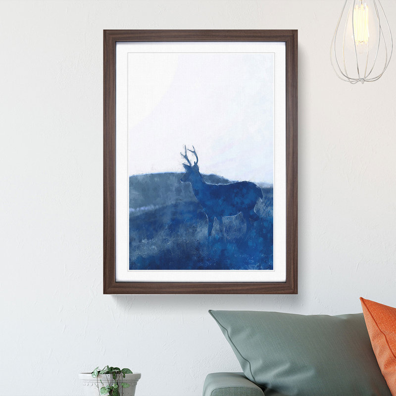 Deer upon the Hill - Picture Frame Painting Print, Walnut Framed, 87cm H x 62cm W x 2cm D