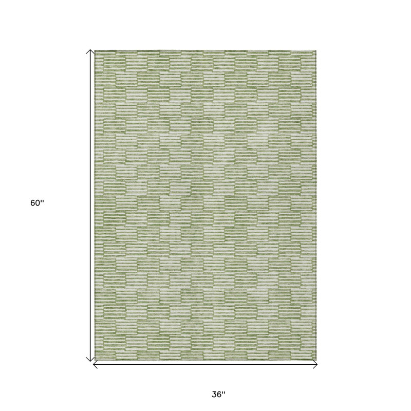 Tapis extérieur lavable à motif géométrique vert et ivoire 3 pi x 5 pi