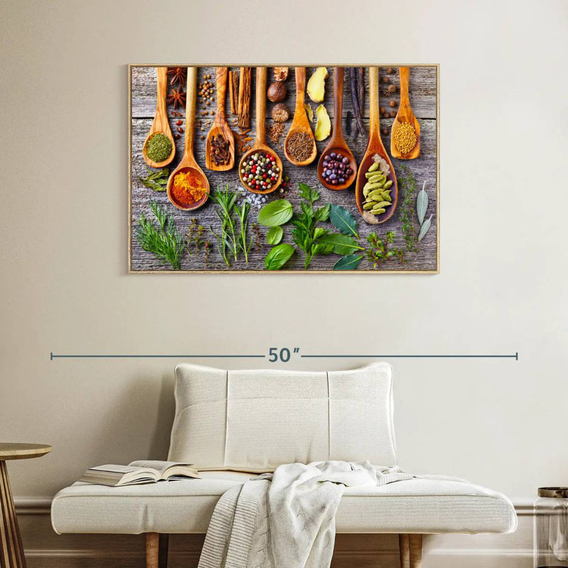 Herbes et épices, Cadre flottant en bois naturel, 40 po x 27 po