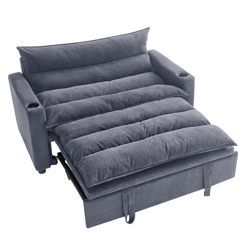Convertible Sofa Bed, 3-In-1 Multi-Functional Velvet Sleeper Couch Pull-Out Bed, 47'' Loveseat Chaise Lounge With Adjustable Backrest