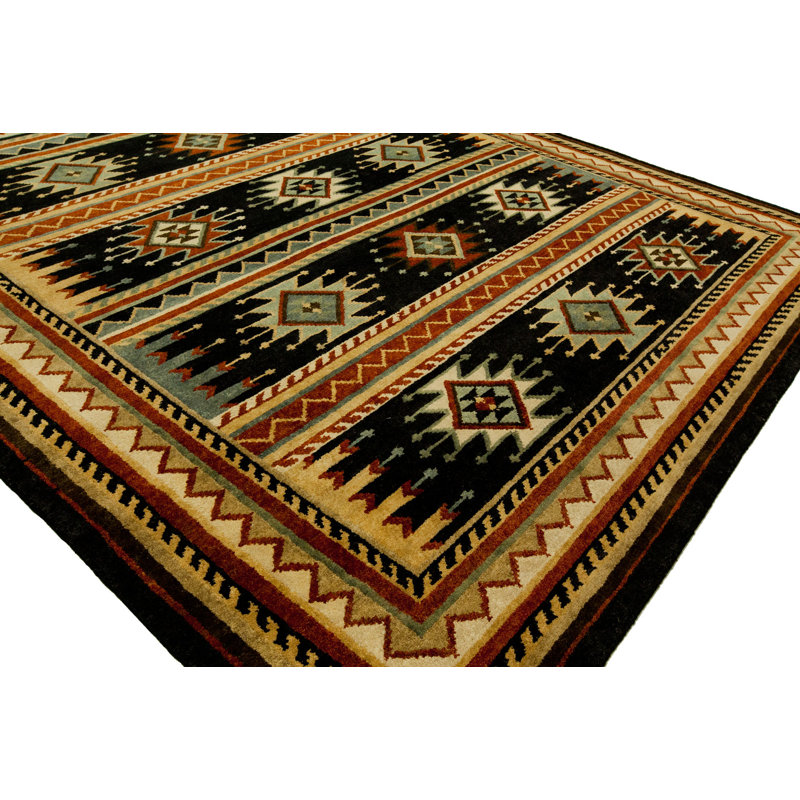 Wool Southwestern Area Rug in Black, Rectangle 2' x 3'