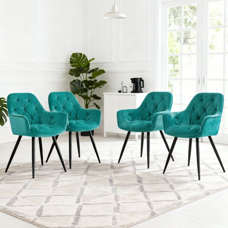 Runkle Upholstered Velvet Dining Chair with Arm, Turquoise