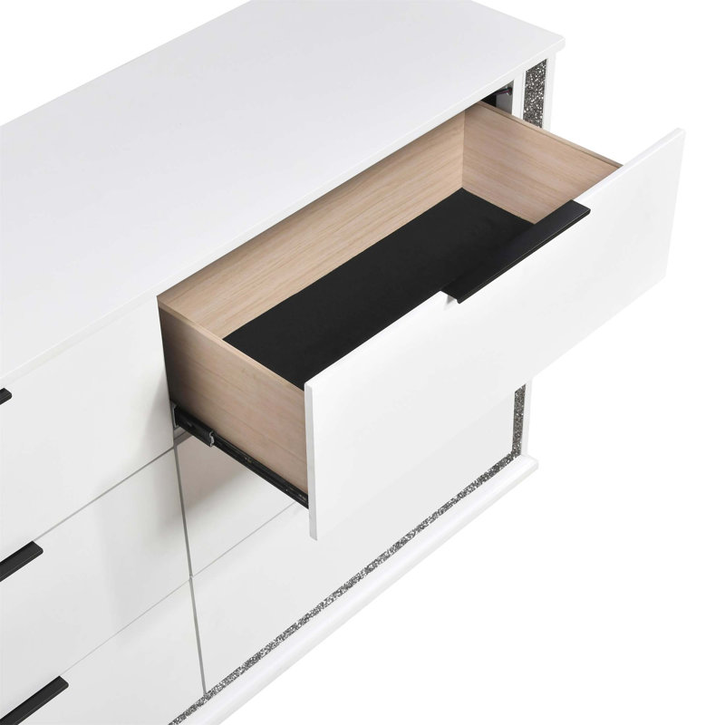 Commode 6 tiroirs de style contemporain avec éclairage DEL et rangement spacieux pour les chambres modernes