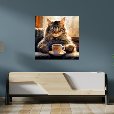Cat'S Morning Coffee Contemporary Cat Wall Art
