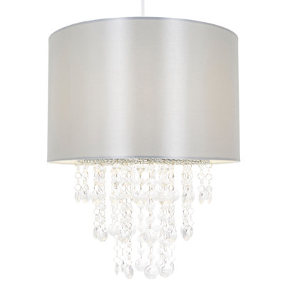 Modern Satin Fabric Pendant Light Shade with Acrylic Droplets