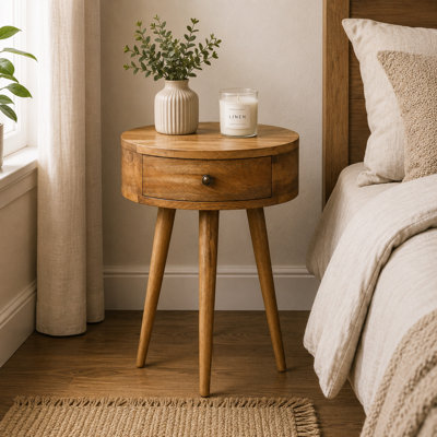 Table de chevet ronde en chêne miniature