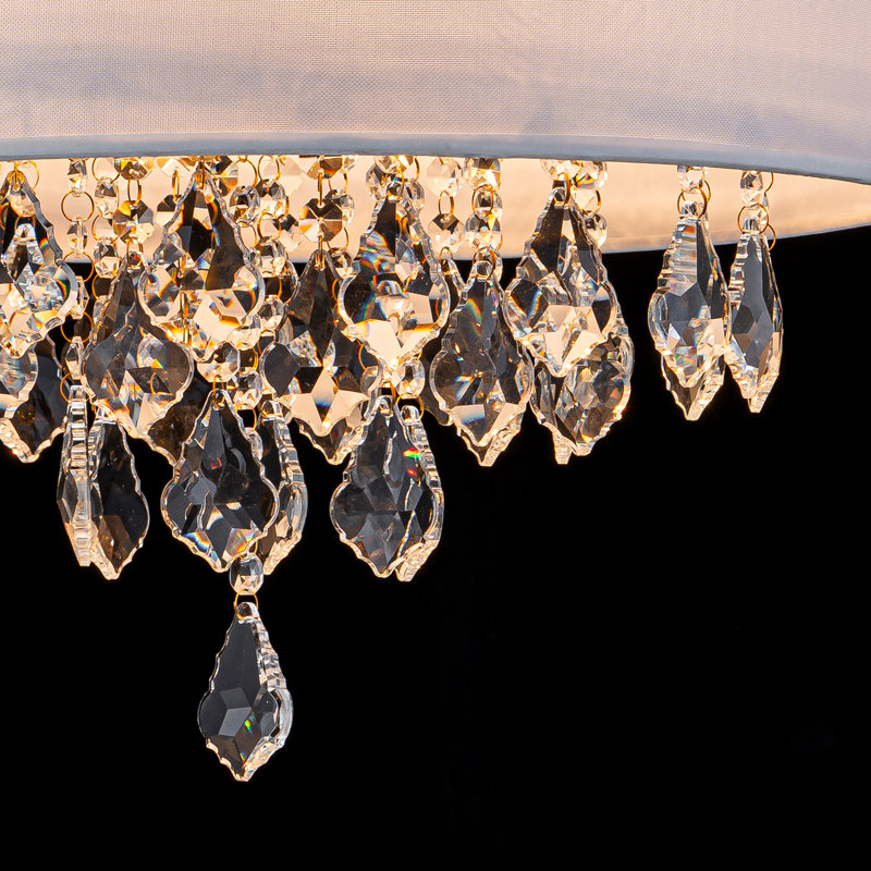 5 - Light Dimmable Fabric Drum Chandelier With Crystal Accent, Gold