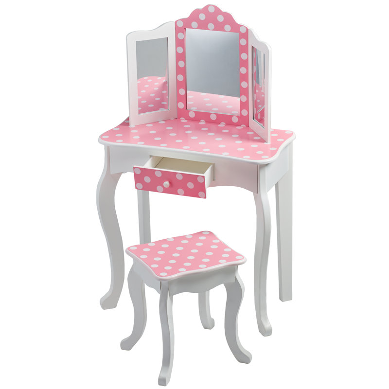 Teamson Kids Gisele Wooden Polka Dot 2-pc. Play Vanity for Accessories, Light Pink/White