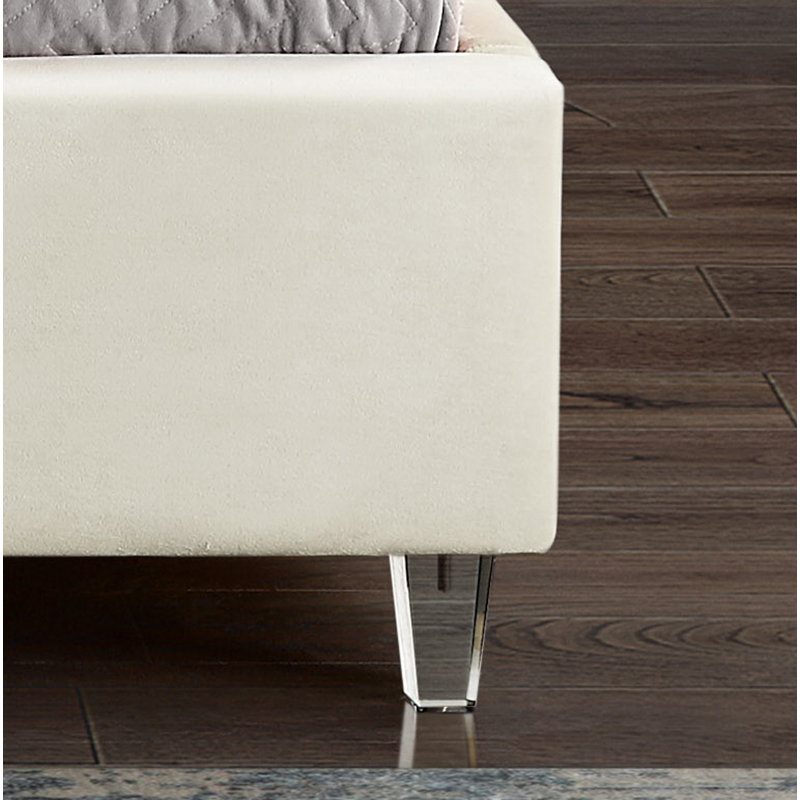 Upholstered Platform Bed, King, Cream Velvet