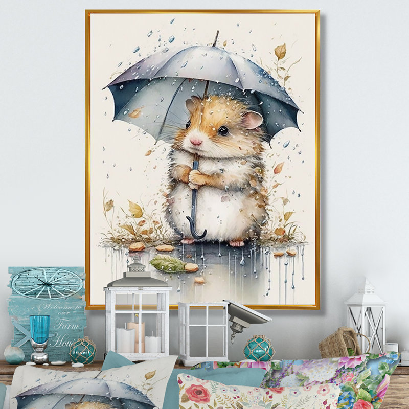 Parasol Hamster Rainy Day, H 32 po x l 16 po x P 1 po, Cadre flottant doré