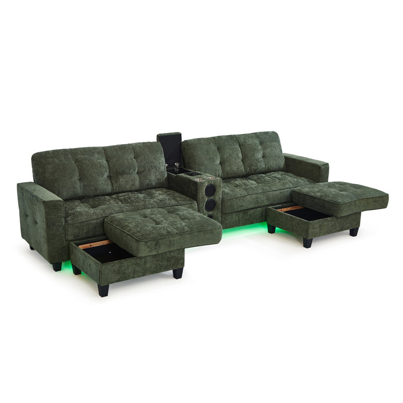 Canapé modulaire intelligent en forme de U, haut-parleurs Bluetooth et lumières RVB, Vert