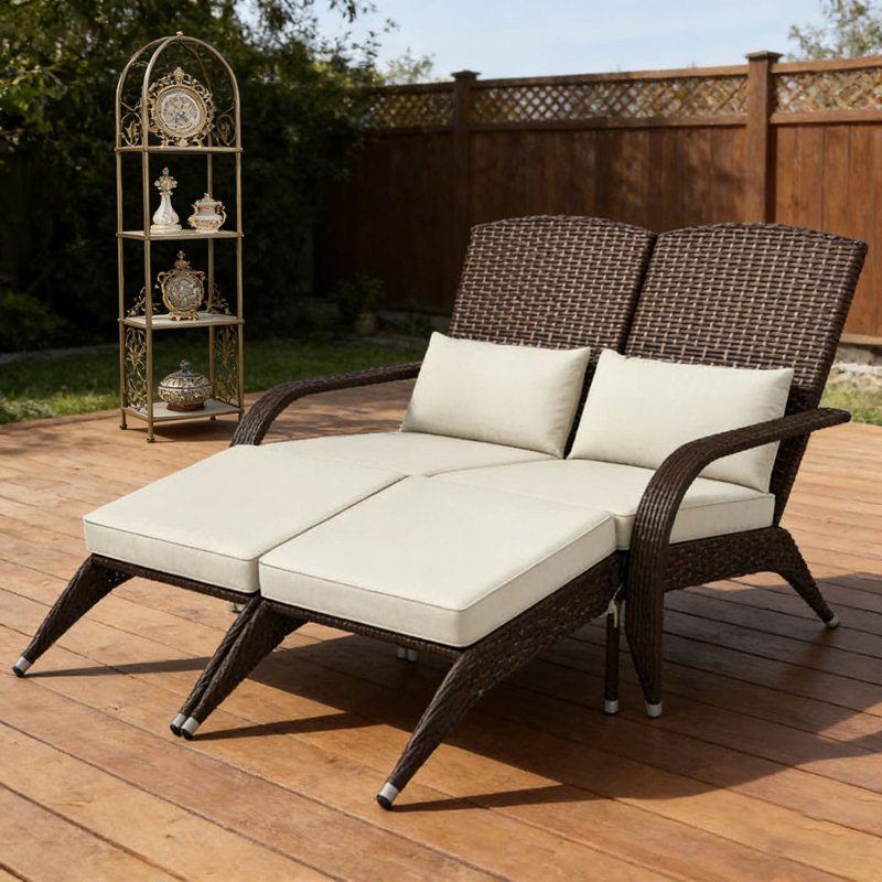 Outdoor High-Back Chair,Garden Wicker Chair, Brown Mix,Cream White