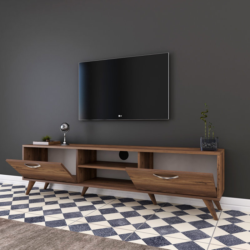 Sian Modern Walnut TV Stand with Multiple Shelves, 70.9 x 19.1 x 13.8 Inches | 100% Melamine Coated Particle Board, Thickness: 0.7 Inches | Sturdy Plastic Legs, Supports Up to 77 lbs | Stylish Scandinavian Design for Living Room