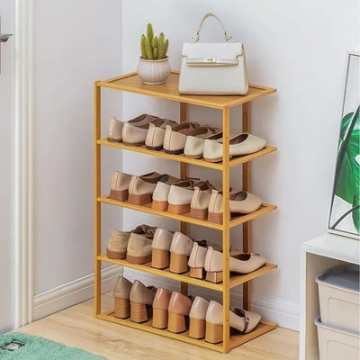 Range-chaussures de coin à 5 niveaux, étagère de rangement en bambou