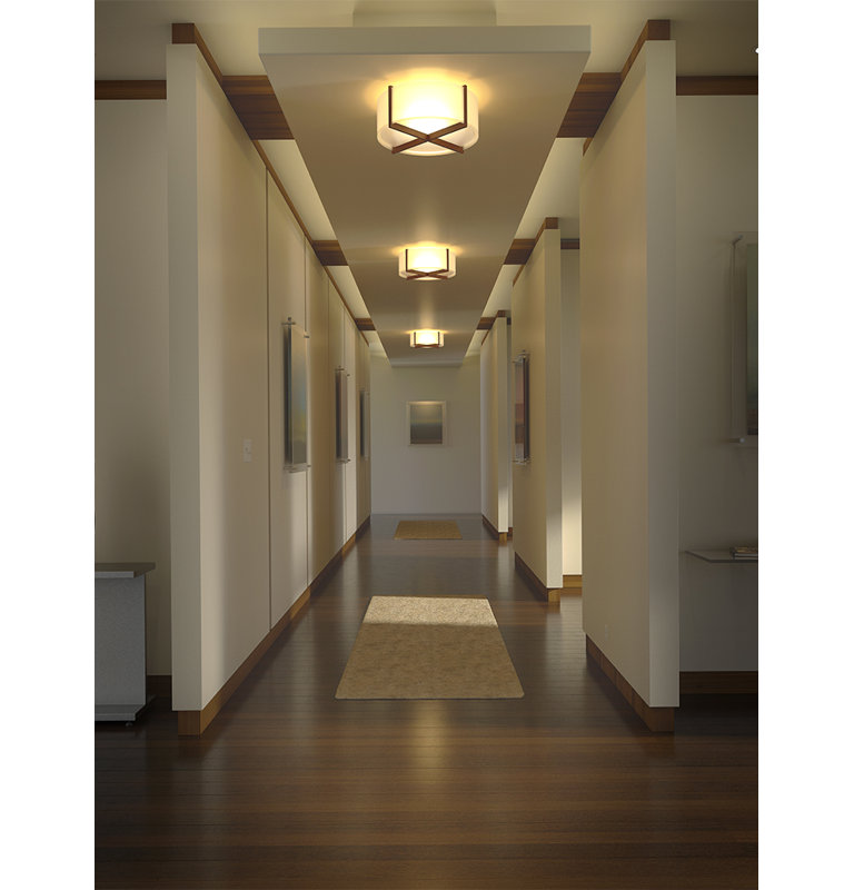 Plura 1 - Light LED Flush Mount, 6.4" W x 18" L x 18" D, Gloss White, Walnut
