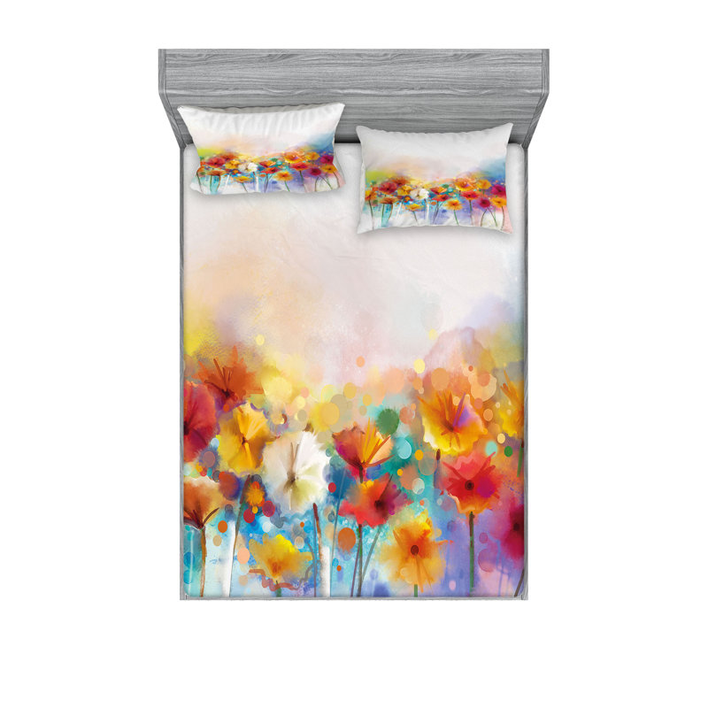 Drap-housse et coussin décoratif à motif floral Ambesonne, orange, rouge, vert