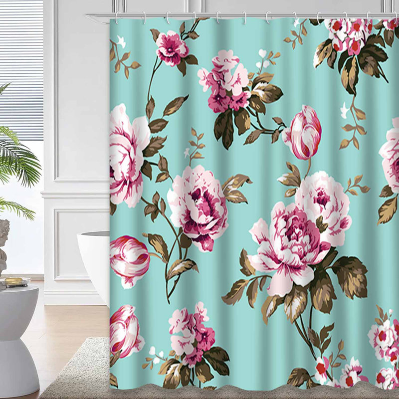 Fleurs bleues, roses, pivoines, aquarelle, rose, botanique, rose, abstrait, avec 12 crochets, L 72 po x l 84 po