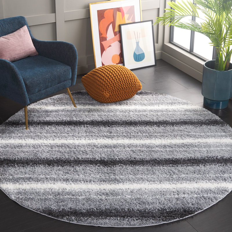Tapis à rayures Merceer, Rond 6 pi 7 po