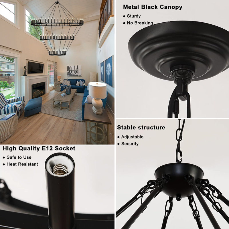 Lustre en roue de chariot Allaynah, H 100,62 po x l 98,42 po x P 98,42 po