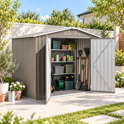 Remise pour outils 8x6 en métal avec porte verrouillable et évents pour patio