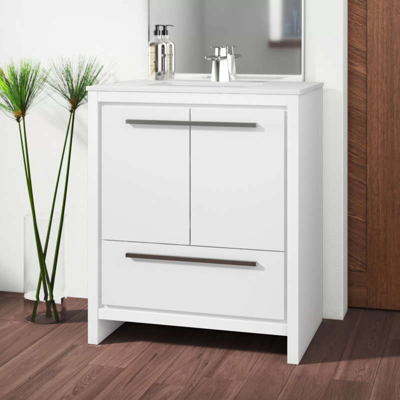 Meraris 29.125'' Single Bathroom Vanity with Top, High Gloss White