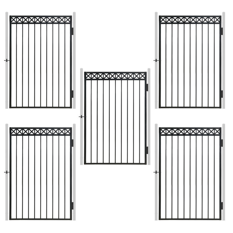 Barrière de clôture décorative robuste à motif en X avec verrou en forme de X de 6 pi H x 4 pi, Poteau d'acier x l 4 pi