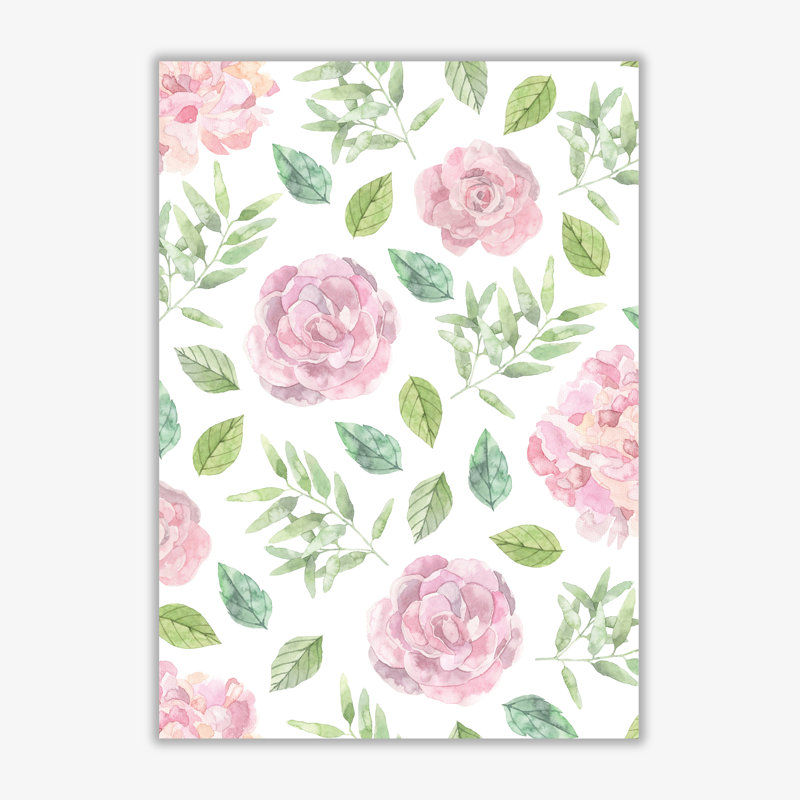 Pink Floral Repeat Pattern - Print, 42 cm H x 30 cm W x 1 cm D, No Frame